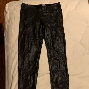 Black leather material leggings
